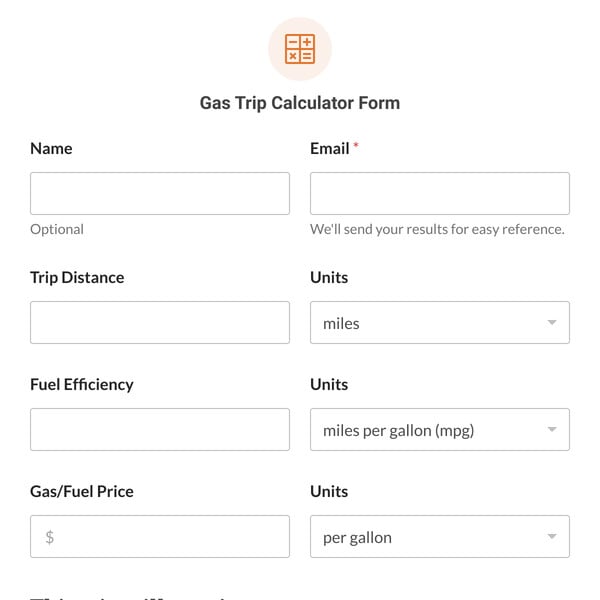 Gas Trip Calculator Form Template