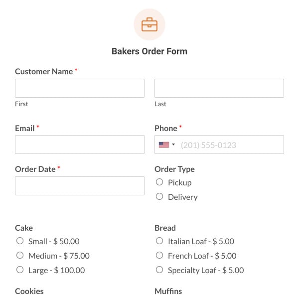 Bakers Order Form Template