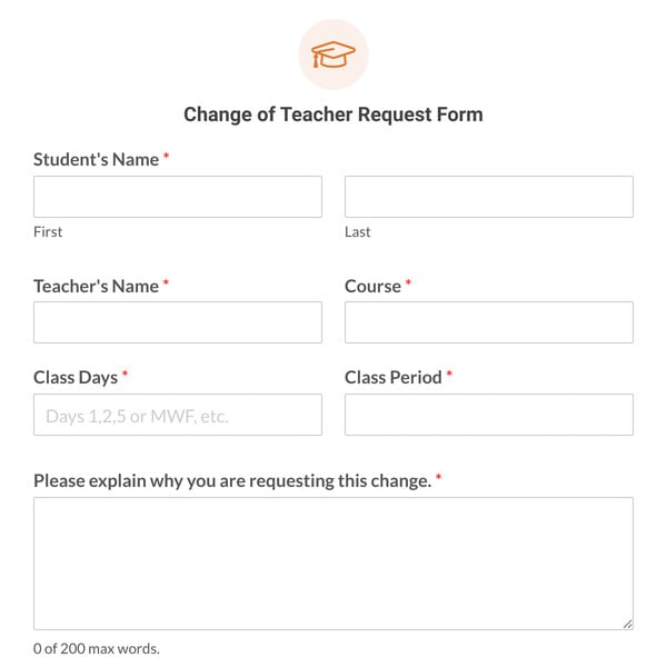 Change of Teacher Request Form Template