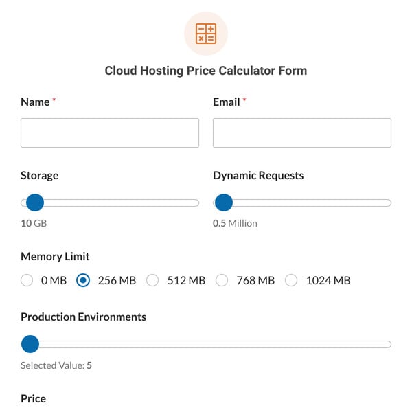 Cloud Hosting Price Calculator Form Template