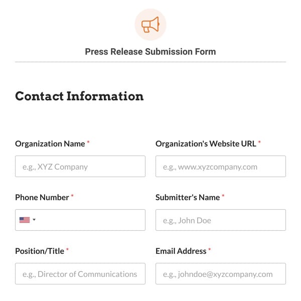Press Release Submission Form Template