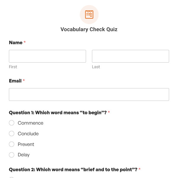 Vocabulary Check Quiz Template