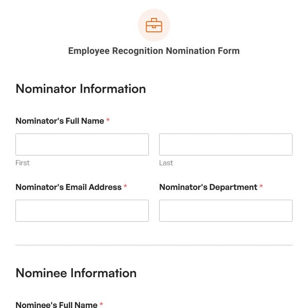 Employee Recognition Nomination Form Template