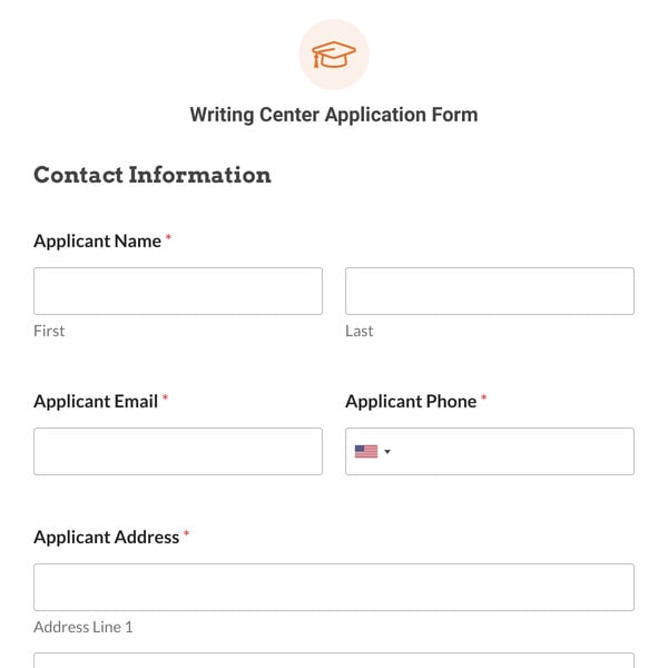 Writing Center Application Form Template