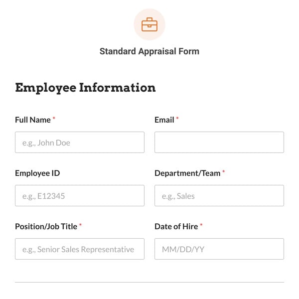 Standard Appraisal Form Template