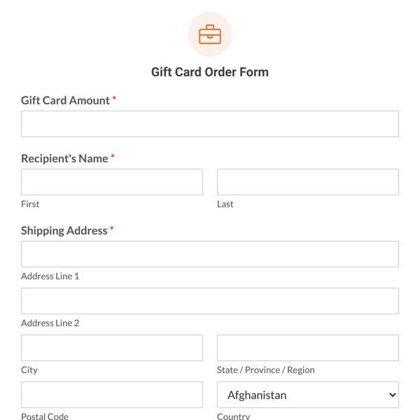 Gift Card Order Form Template