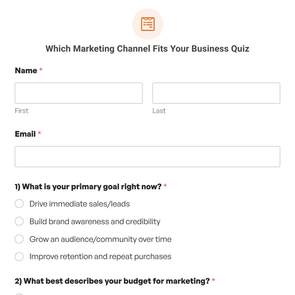 Which Marketing Channel Fits Your Business Quiz Template