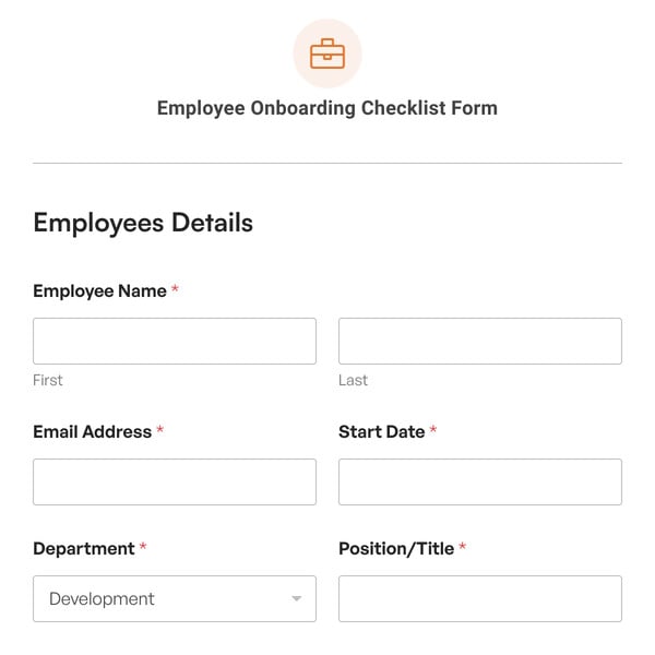Employee Onboarding Checklist Form Template