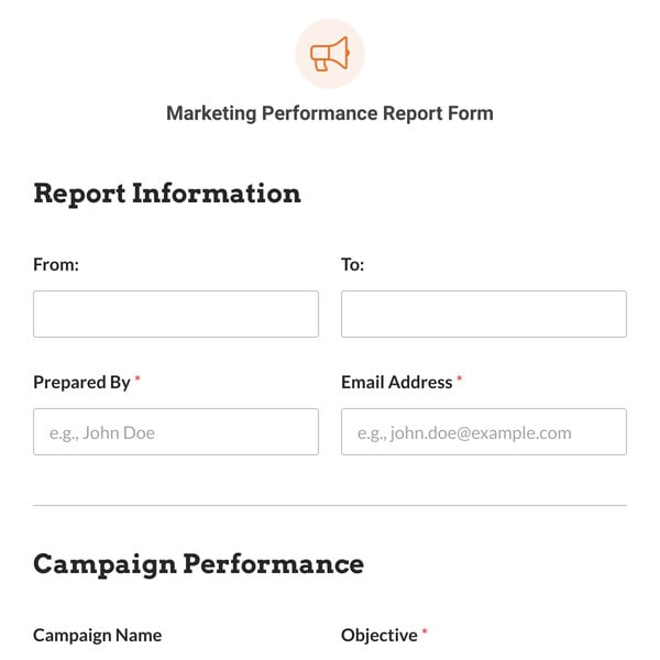 Marketing Performance Report Form Template