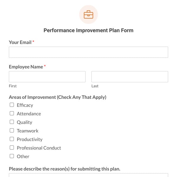 Performance Improvement Plan Form Template