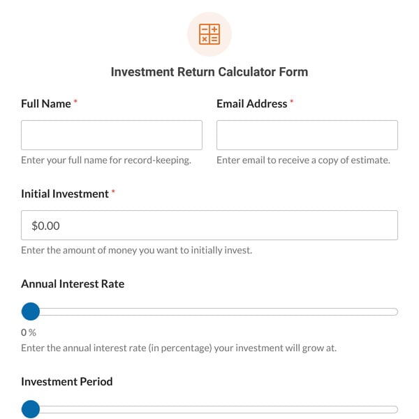 Investment Return Calculator Form Template