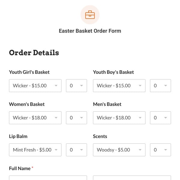 Easter Basket Order Form Template