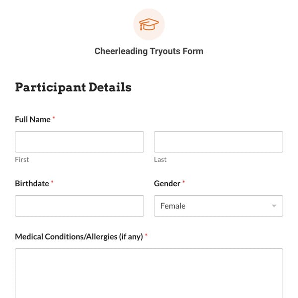 Cheerleading Tryouts Form Template
