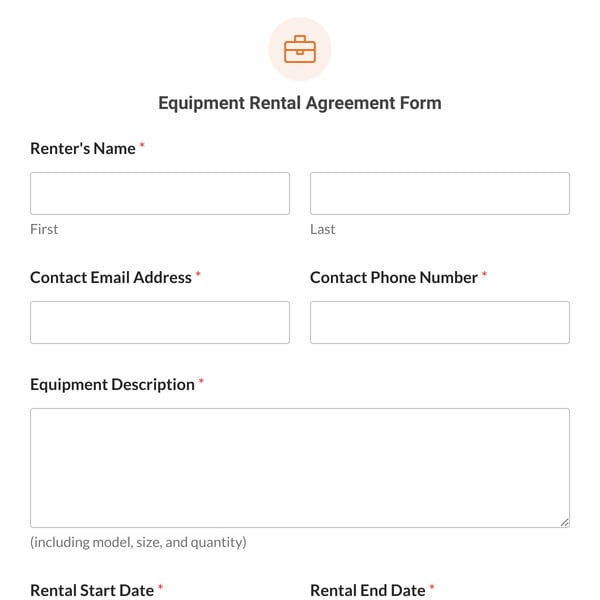 Equipment Rental Agreement Form Template