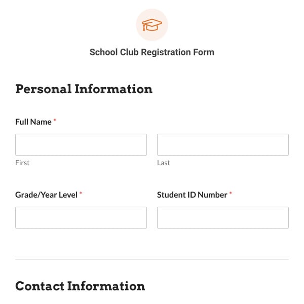 School Club Registration Form Template