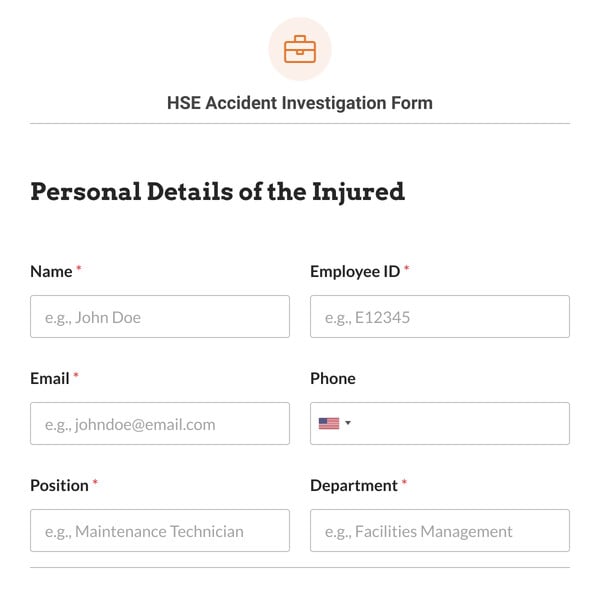 HSE Accident Investigation Form Template