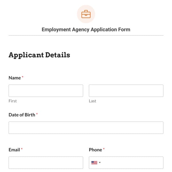 Employment Agency Application Form Template