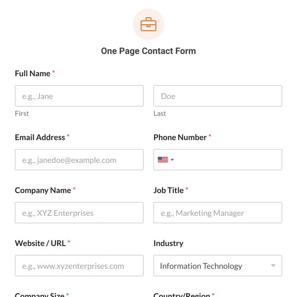 One Page Contact Form Template