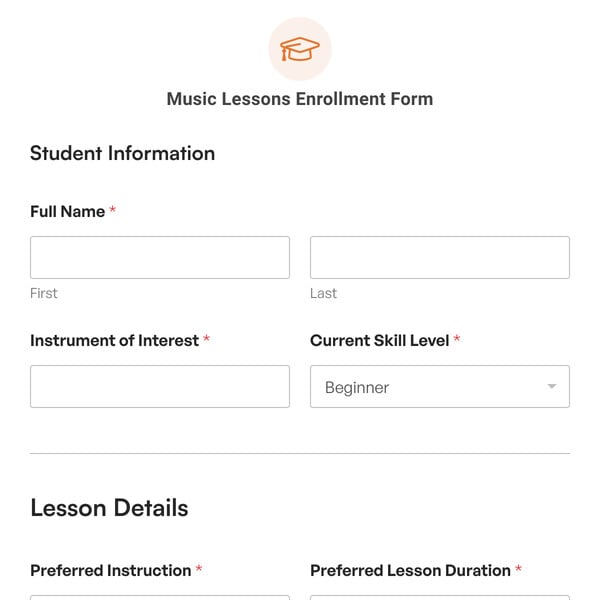 Music Lessons Enrollment Form Template