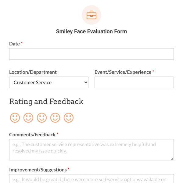 Smiley Face Evaluation Form Template