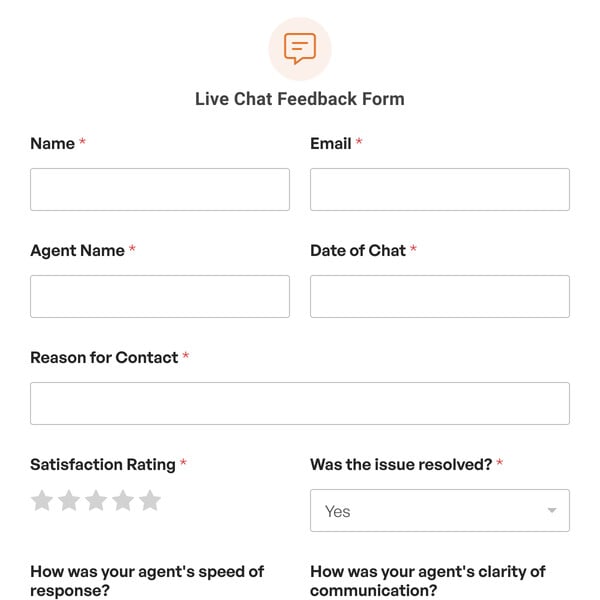 Live Chat Feedback Form Template