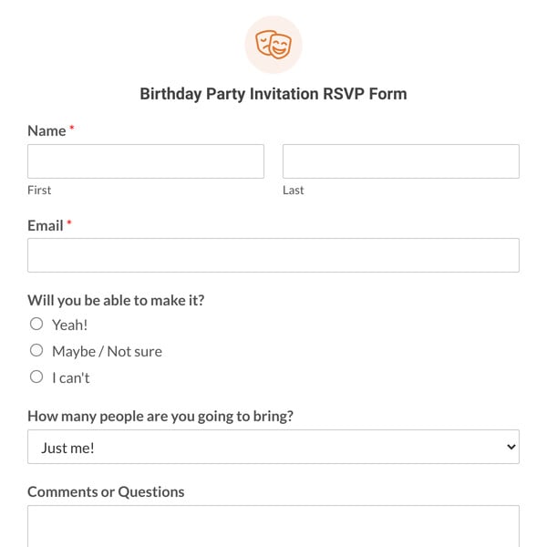 Birthday Party Invitation RSVP Form Template