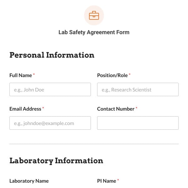 Lab Safety Agreement Form Template