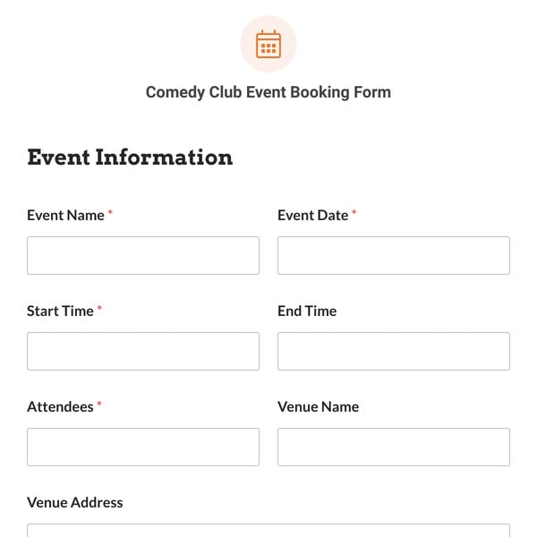 Comedy Club Event Booking Form Template