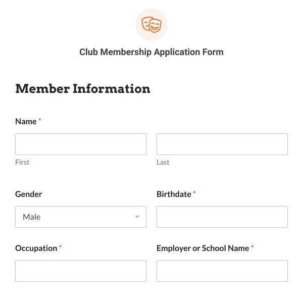 Club Membership Application Form Template
