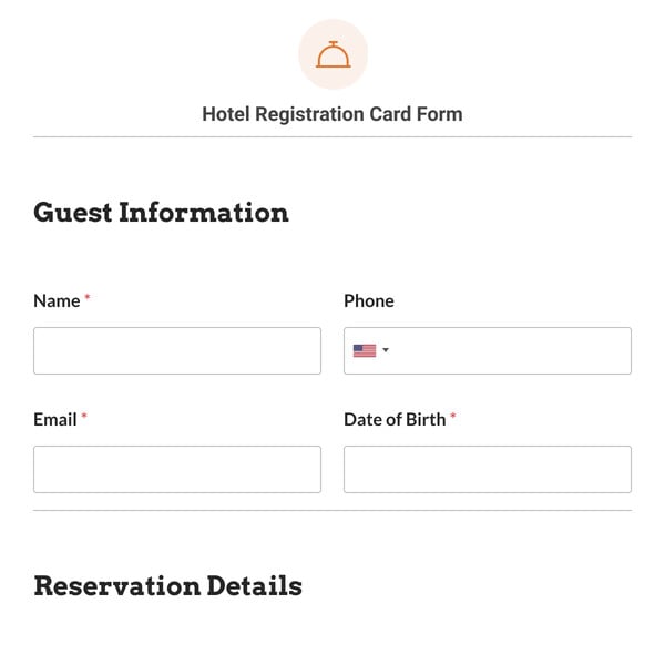 Hotel Registration Card Form Template