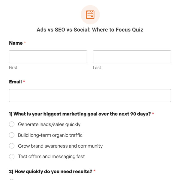 Ads vs SEO vs Social: Where to Focus Quiz Template
