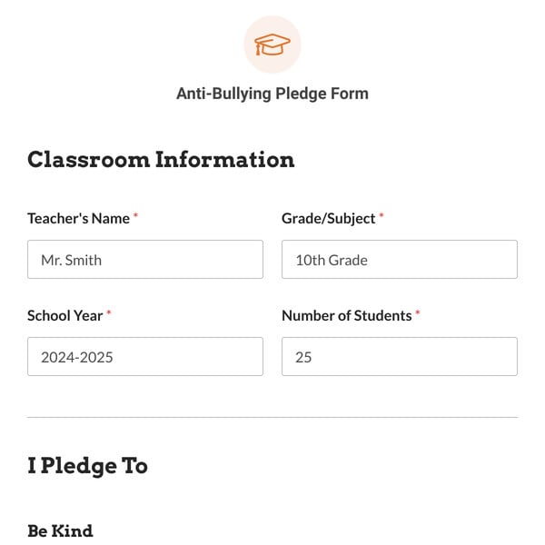 Anti-Bullying Pledge Form Template