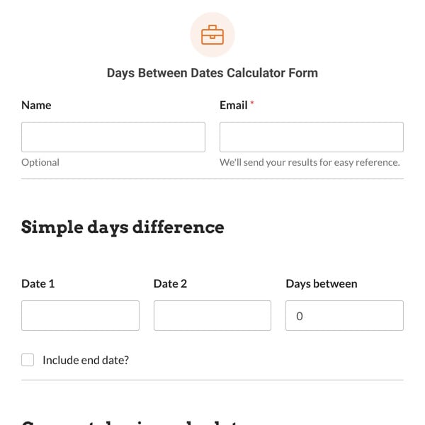 Days Between Dates Calculator Form Template