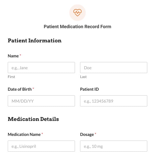 Patient Medication Record Form Template