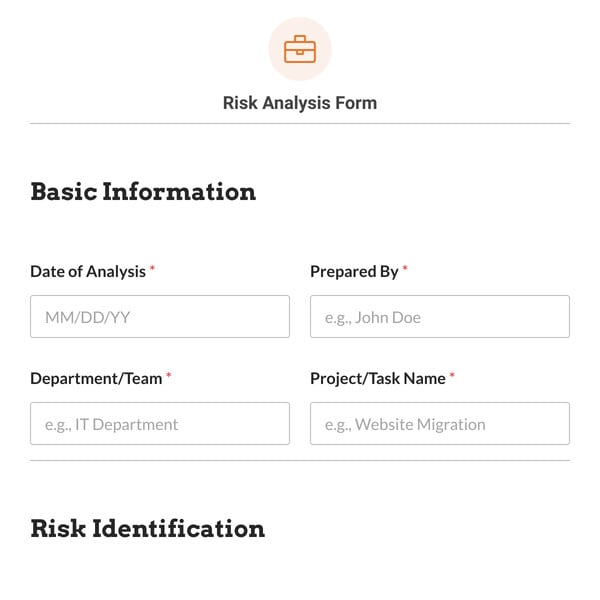 Risk Analysis Form Template