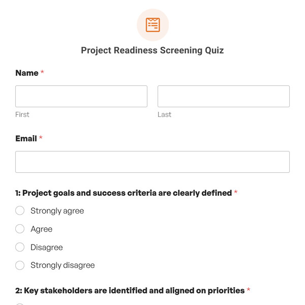 Project Readiness Screening Quiz Template