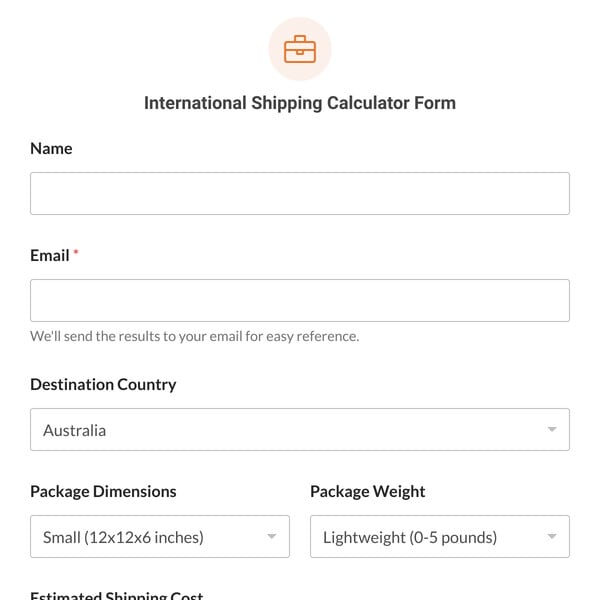 International Shipping Calculator Form Template