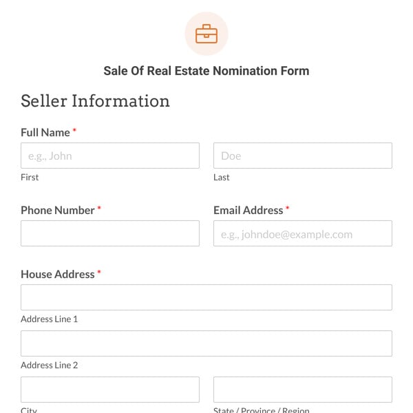 Sale Of Real Estate Nomination Form Template