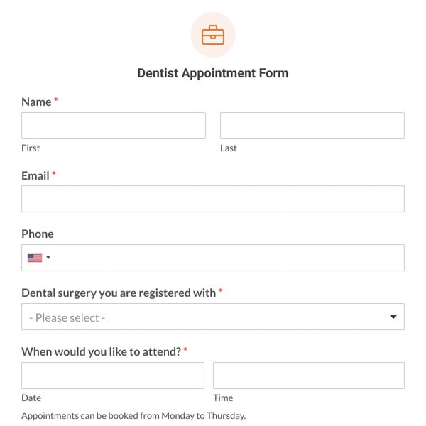 Dentist Appointment Form Template