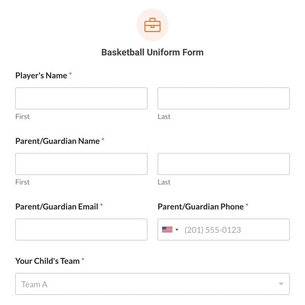 Basketball Uniform Form Template