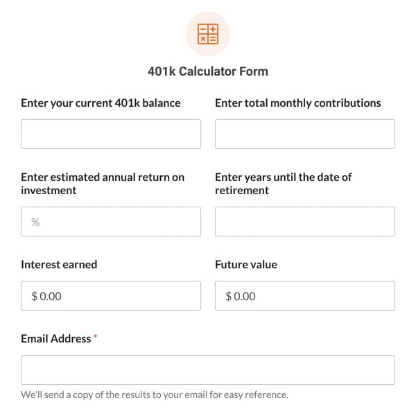 401k Calculator Form Template