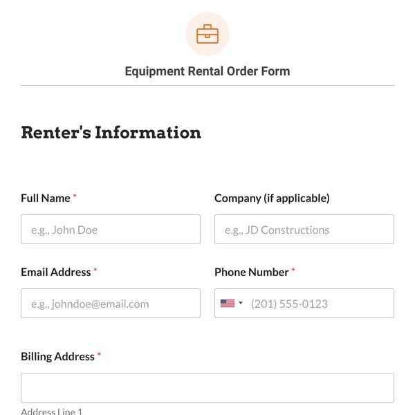 Equipment Rental Order Form Template