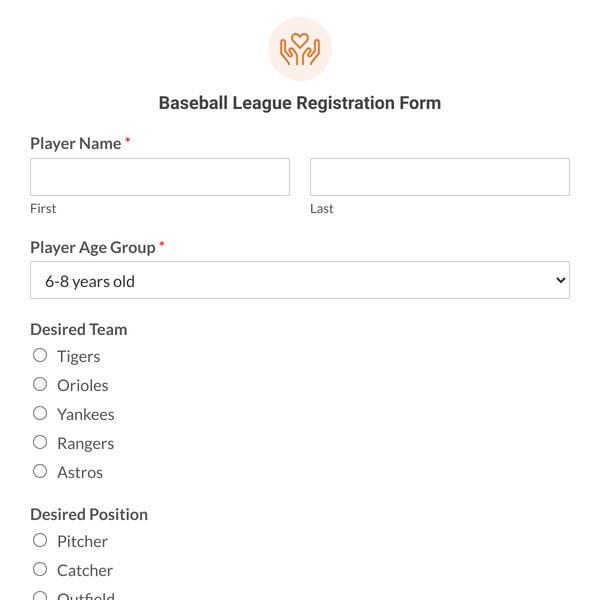 Baseball League Registration Form Template