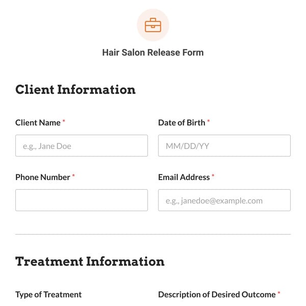 Hair Salon Release Form Template
