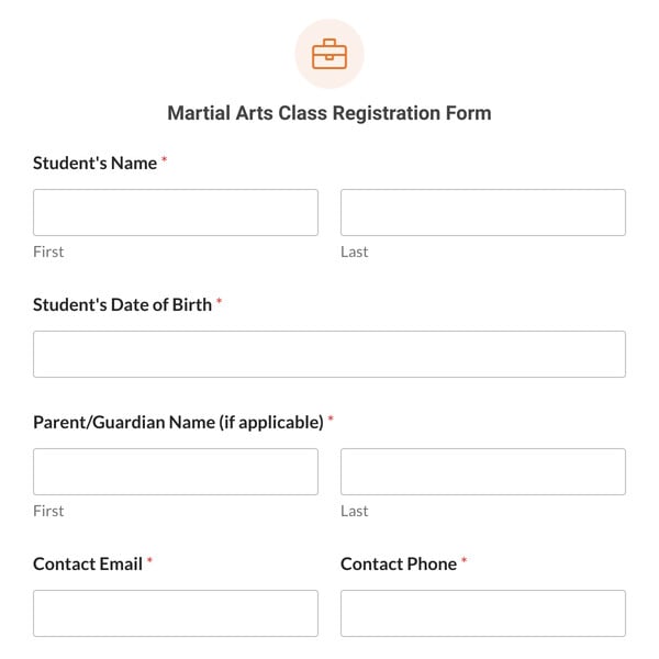 Martial Arts Class Registration Form Template