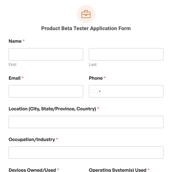 Product Beta Tester Application Form Template