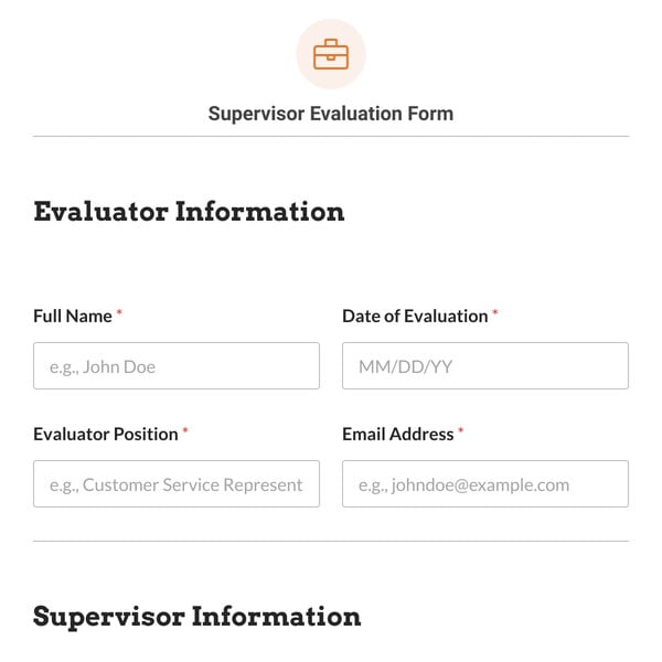 Supervisor Evaluation Form Template