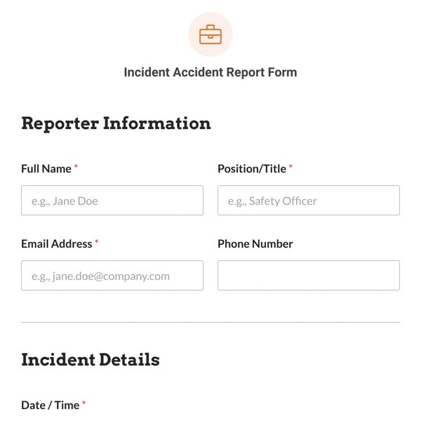 Incident Accident Report Form Template