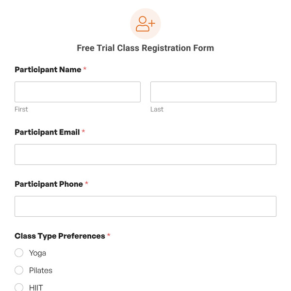 Free Trial Class Registration Form Template