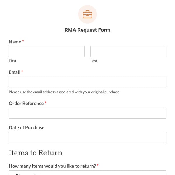 RMA Request Form Template